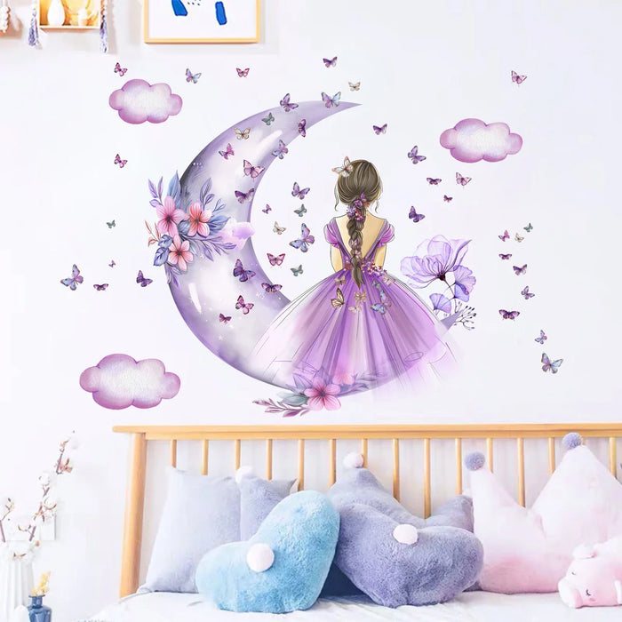 2 Piece Cloud Moon Butterfly Wall Decals For Girls Room Decor