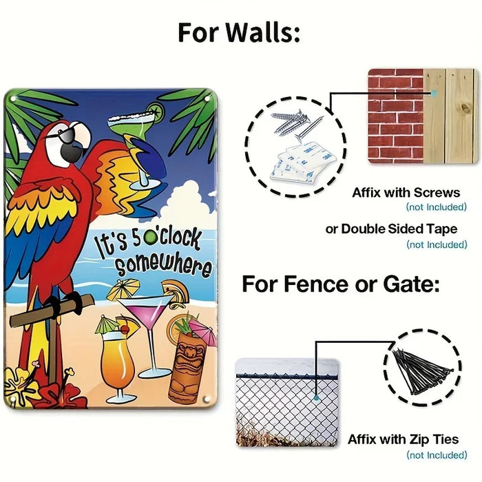 Outdoor Tiki Bar Signs Set 5 O'Clock & Cocktail