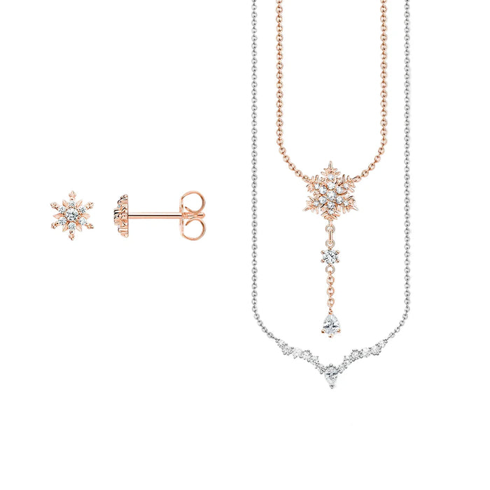 925 Sterling Silver Snowflake Necklace & Earring Set Romantic Gift