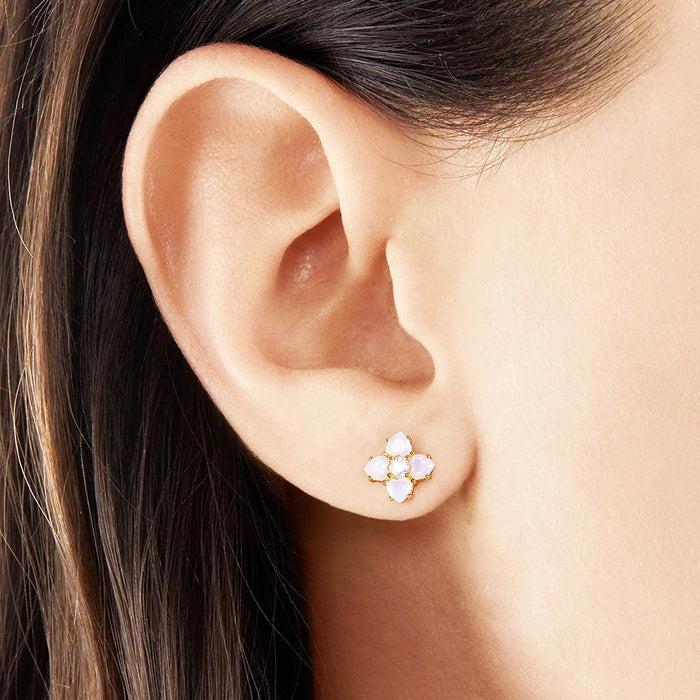 925 Sterling Silver Colourful Stone Flower Ear Studs