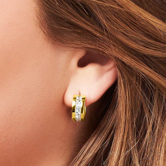 925 Sterling Silver White Stone Hinged Hoop Earrings Elegant Jewelry For Women