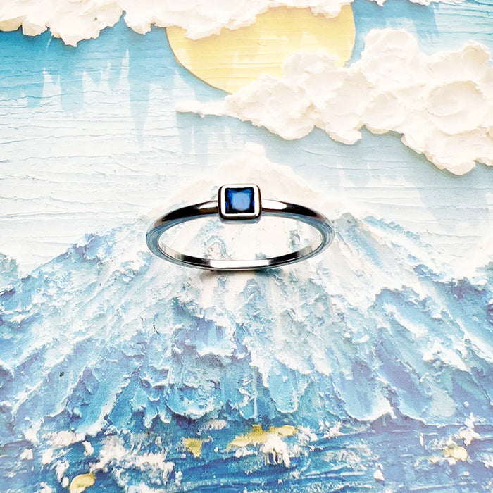925 Sterling Silver Square Blue Stone Ring Timeless European Style Jewelry For Women Romantic Gift