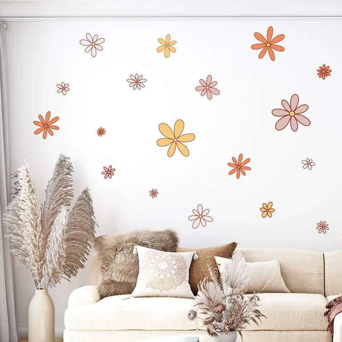 18 Piece Retro Hippie Flower Wall Stickers For Home Decor