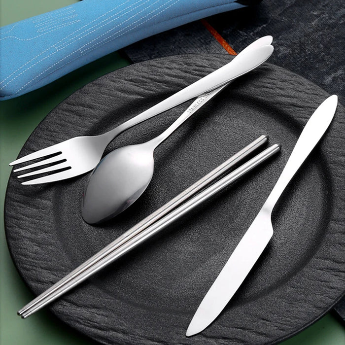 4 Piece Stainless Steel Cutlery Set For School Travel Camping Work
