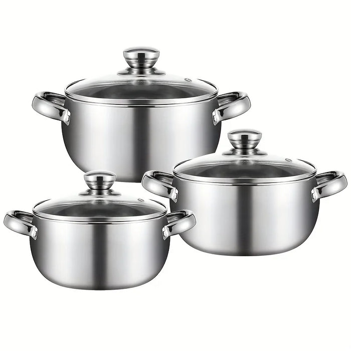 3 Piece Stainless Steel Cookware Set Induction Ready Thick Walls Dual Handles & Lids