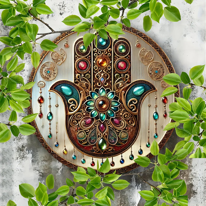Boho Religious Gem Aluminum Sign Multifunctional Round Decor