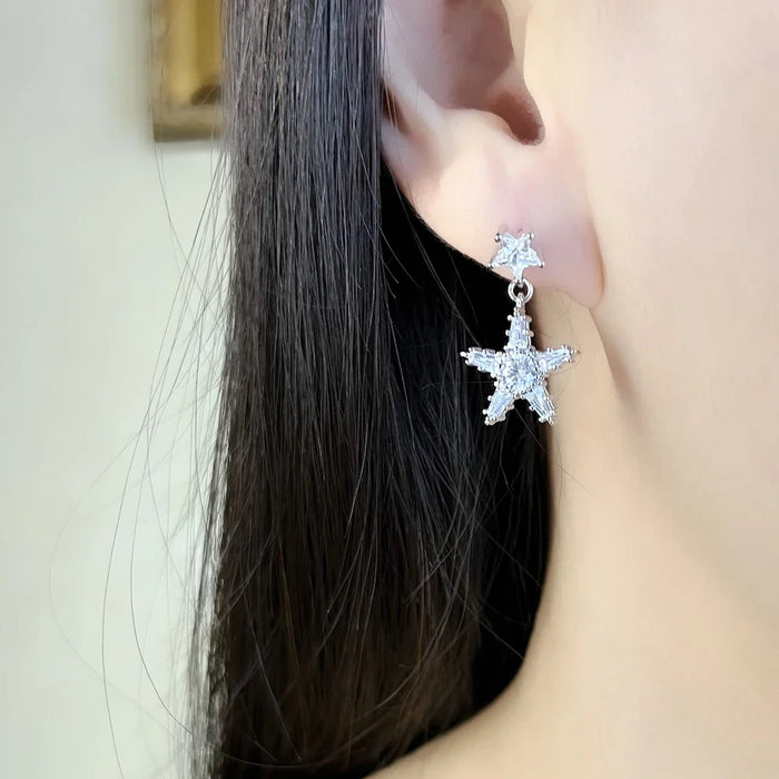 925 Sterling Silver Earrings White Stars Shine Women