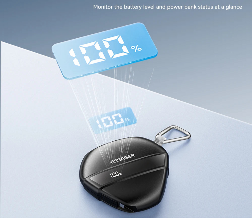 10000Mah Digital Display Power Bank With Retractable 22.5W Fast Charger Built In Lighting Sos For Outdoor Iphone Xiaomi