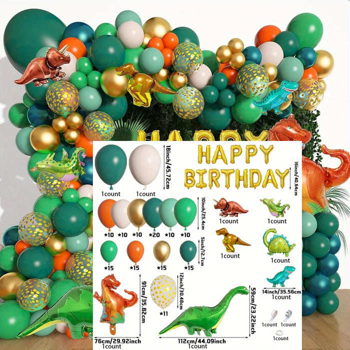 153Pcs Dinosaur Themed Balloon Garland Arch Green Gold Orange Balloon Jungle Party Dinosaur Themed Birthday Party Decorations