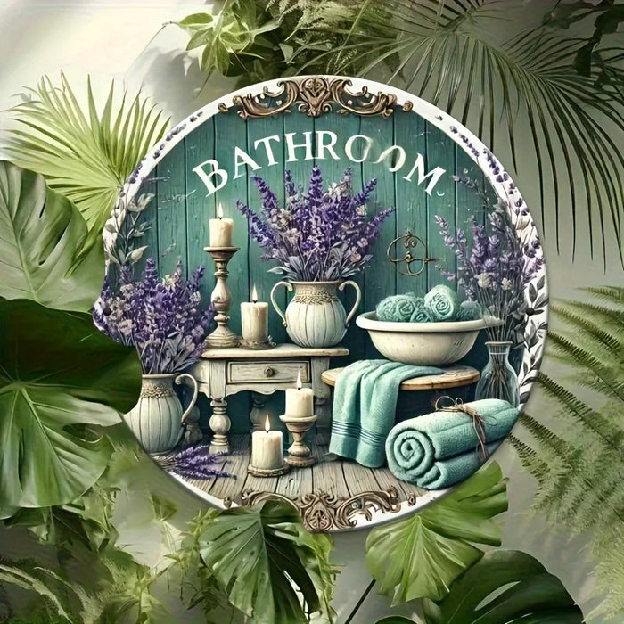 Rustic Lavender & Candle Wooden Wall Art 7.8 Round Farmhouse Bathroom Decor
