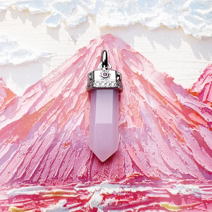 925 Sterling Silver Rose Quartz Hexagonal Pendant Romantic Gift