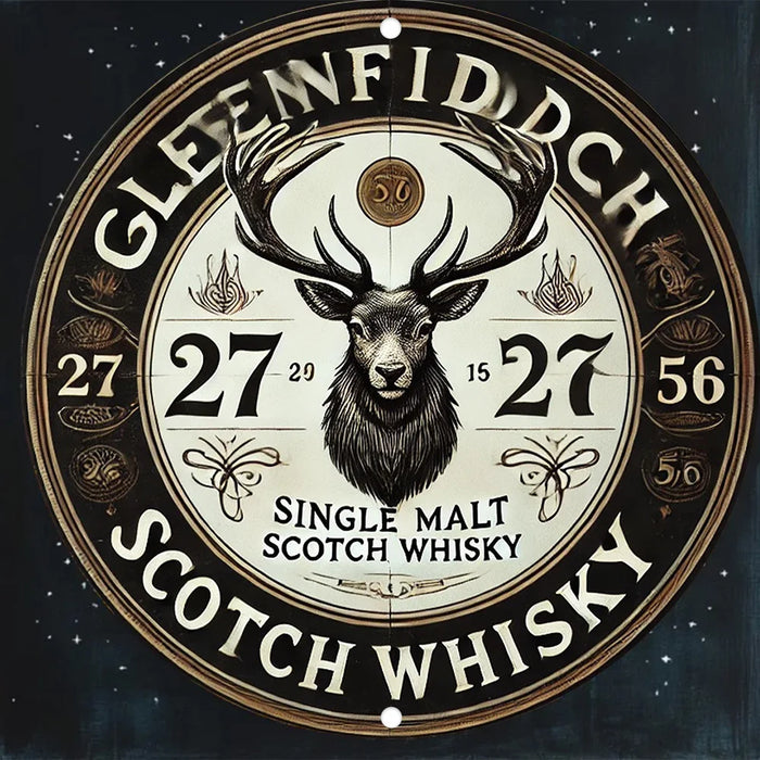 Vintage Round Metal Sign 8X8 Inch Inch Aluminum Engraved & Hd Printed Whisky Design