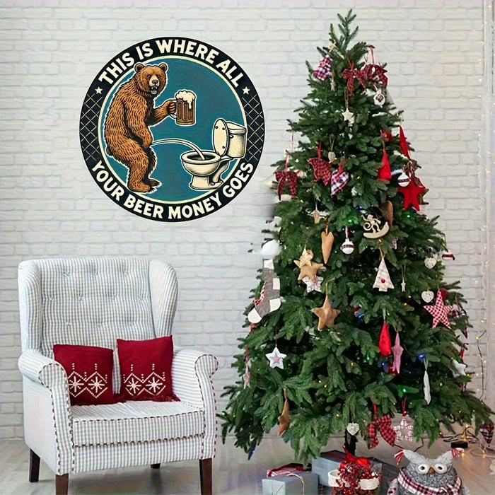 Vintage 8-Inch Round Wood Hanging Sign Beer Money Spent Here