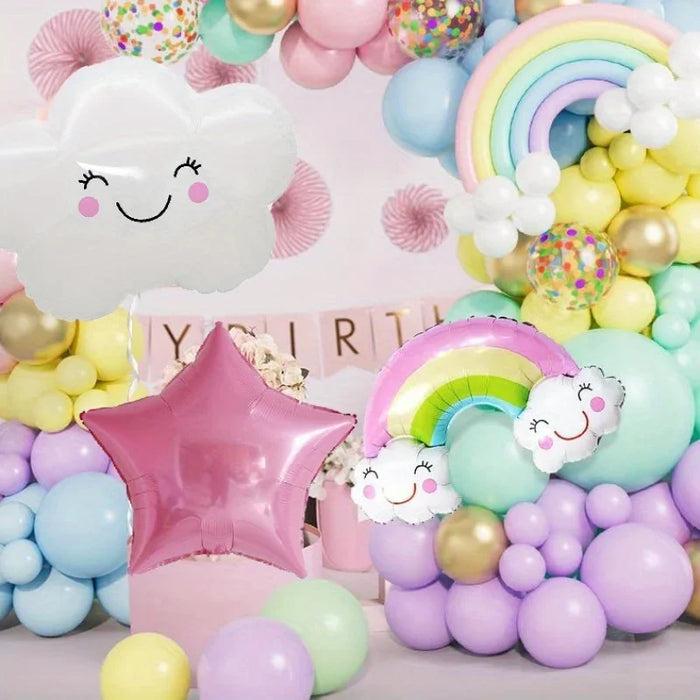 136Pcs Macaron Coloured White Cloud Balloon Arch Set For Birthdays Baptisms And General Celebrations Without Electricity