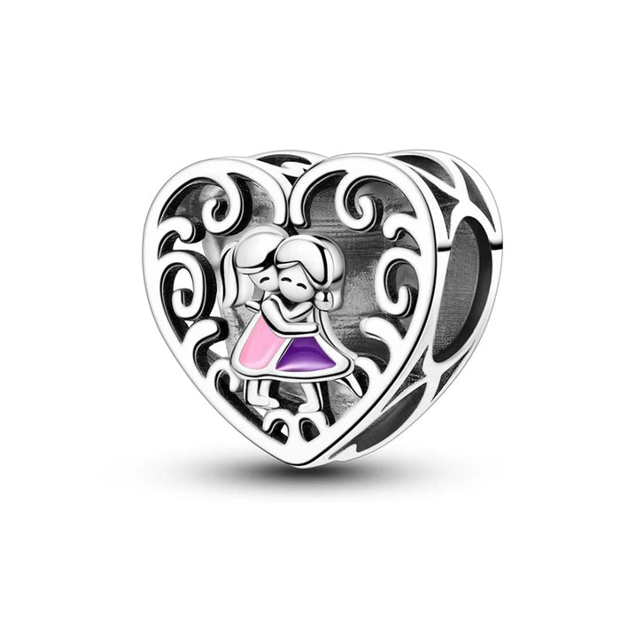 925 Sterling Silver Forever Sisters Charms Fits Bracelets & Necklaces Diy Jewelry For Women