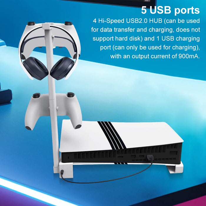 For Ps5 Slim / Pro Horizontal Stand Controller Charger Base Holder 5-Port Usb Ports Stand Holder For Ps5 Slim / Pro Accessories