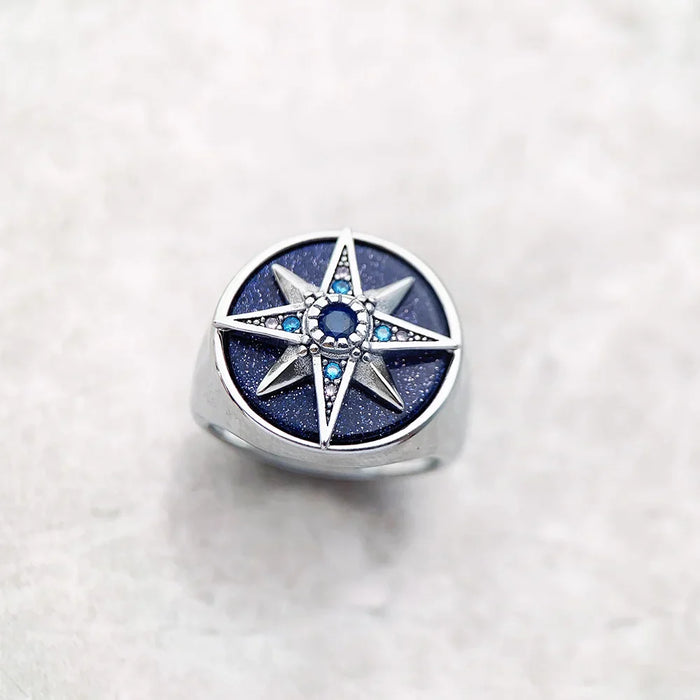 925 Sterling Silver Boho Star Signet Ring Lucky For Women