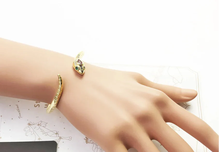 925 Sterling Silver Boho Golden Snake Bangle Chic Women Jewelry