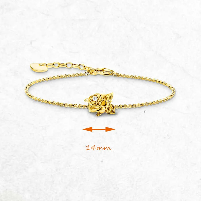 925 Sterling Silver Romantic Gift Rose Flower Bracelet White Stones