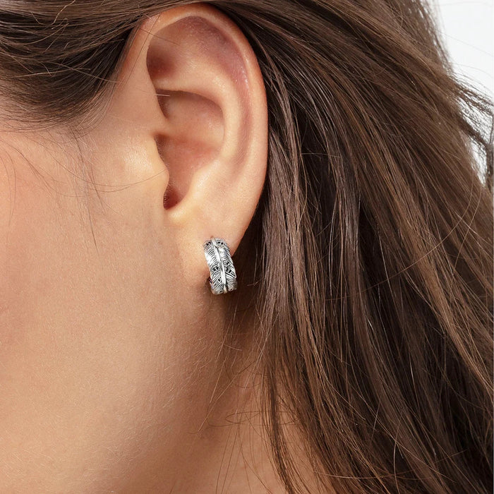 925 Sterling Silver Vintage Feather Hinged Hoop Earrings