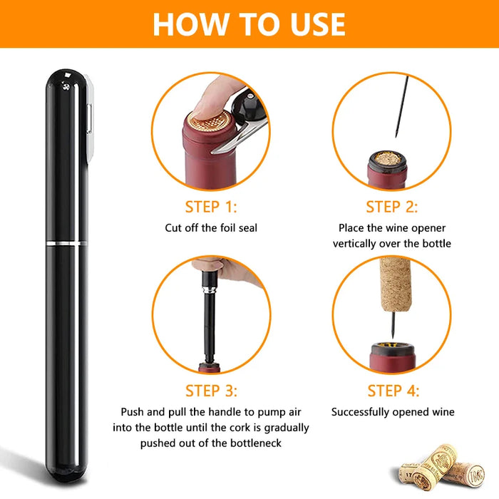 Stainless Steel Air Pressure Wine Opener Easy Cork Removal For Home Parties