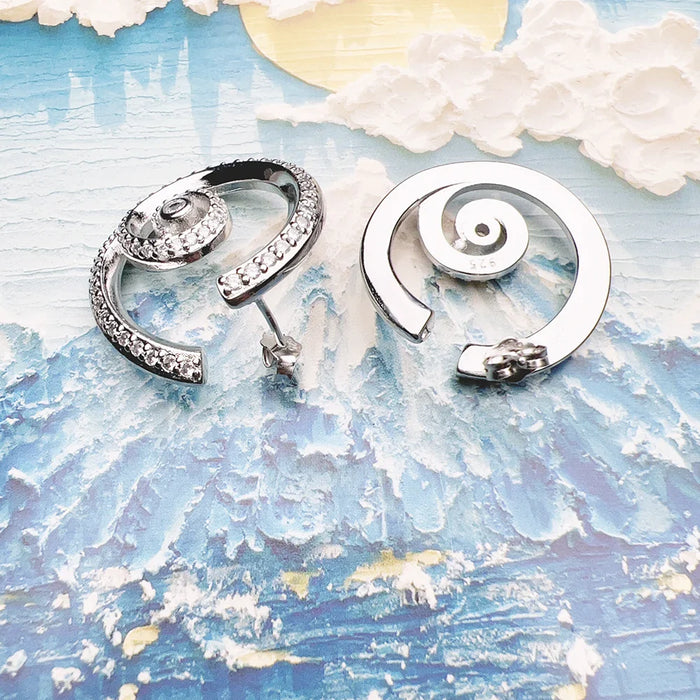 925 Sterling Silver Round Wave Stud Earrings