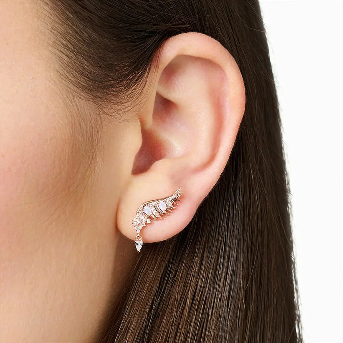 925 Sterling Silver Phoenix Wing Rose Gold Ear Studs With Pink Stones