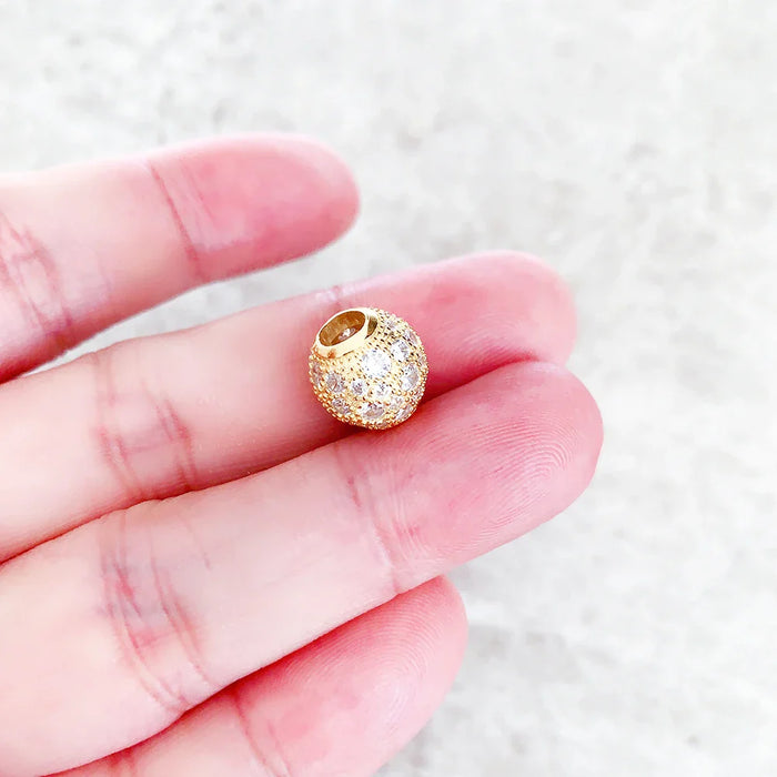 925 Sterling Silver Crushed Pave Golden Beads Diy Jewelry Accessory