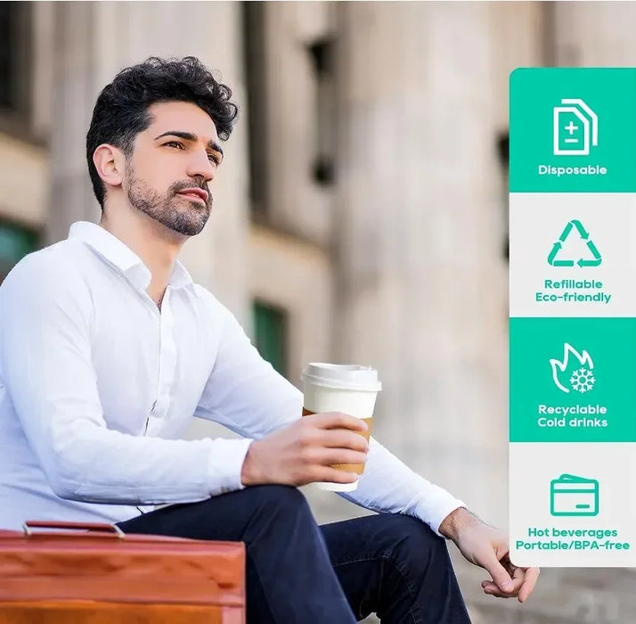 50 Pack 16Oz Disposable Coffee Cup Set With Lid And Sleeve Thick