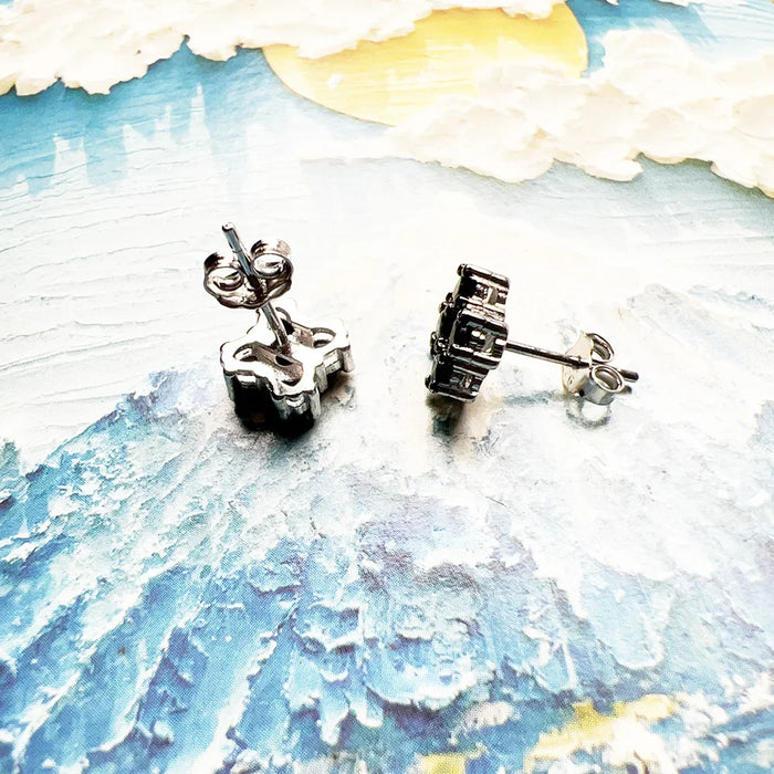 925 Sterling Silver Vintage Black Flower Stud Earrings