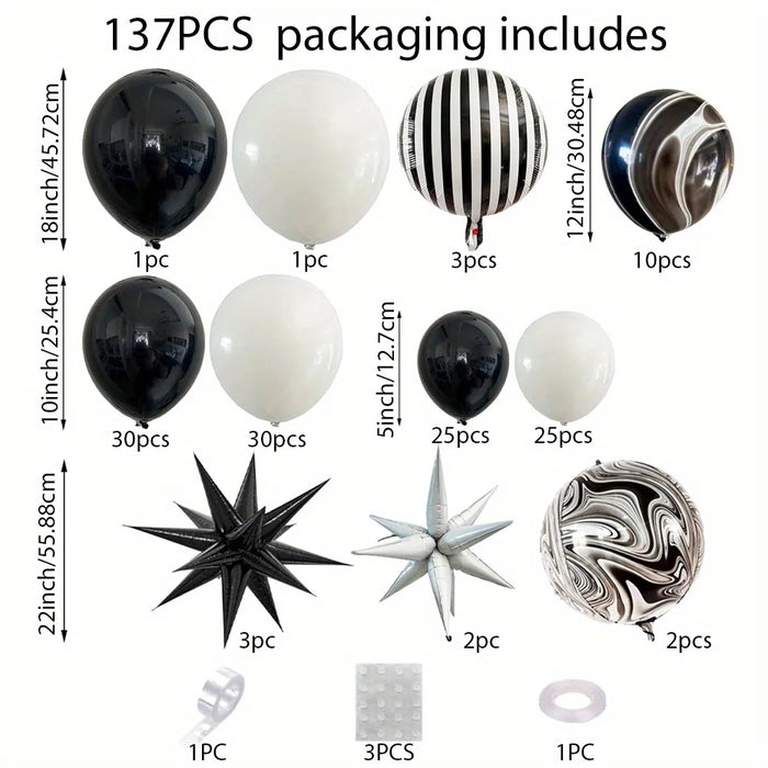 137Pcs Black And White Balloon Garland Arch Kit For Birthday Weddings Disco Parties And Other Scene Decoration Items