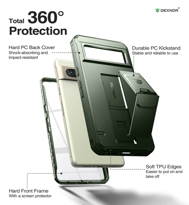 For Google Pixel 7 2022 Full Body Bumper Military Grade Armor Shockproof Shell Case Holder With Built In Screen Protector