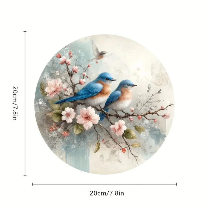 8 Round Metal Sign Birds On Cherry Blossom Home Decor