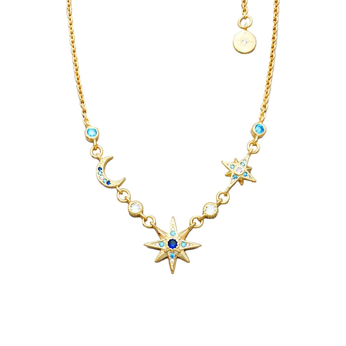 925 Sterling Silver Bohemia Star & Moon Necklace Fine Jewelry For Women