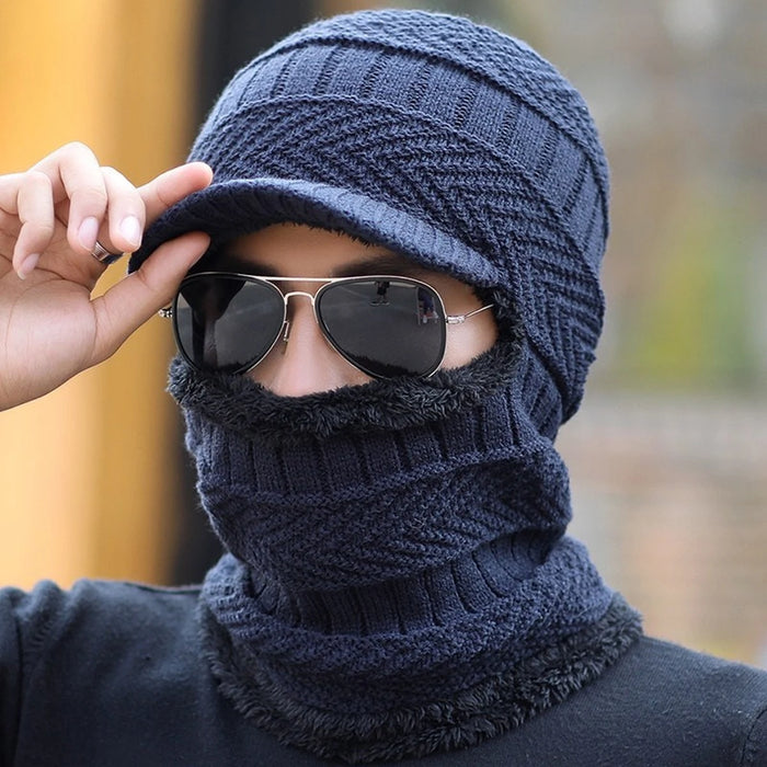 Men Winter Knit Hat With Ear Protection Windproof & Warm Baseball Cap For Outdoor Riding