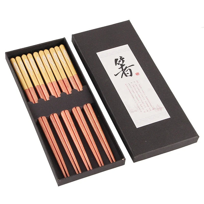 5 Pairs Wooden Chopsticks Set Non Slip Multi Colour Gift Box