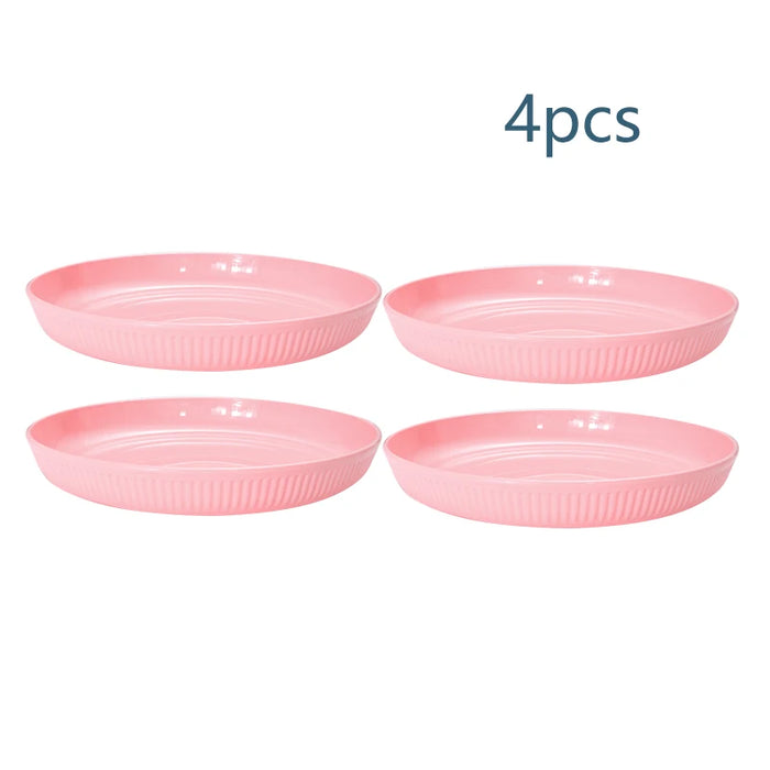 2 / 4 / 6 Piece Reusable Pink Striped Dining Table Plates
