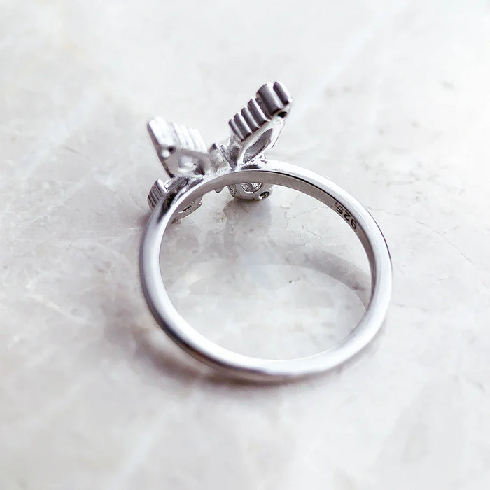 925 Sterling Silver Romance White Stone Butterfly Ring