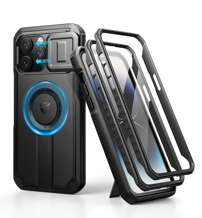 For Iphone 14 Pro Max Rugged Armor Shockproof Case With Built-In Sliding Camera Case And Built-In Screen Protector Kickstand