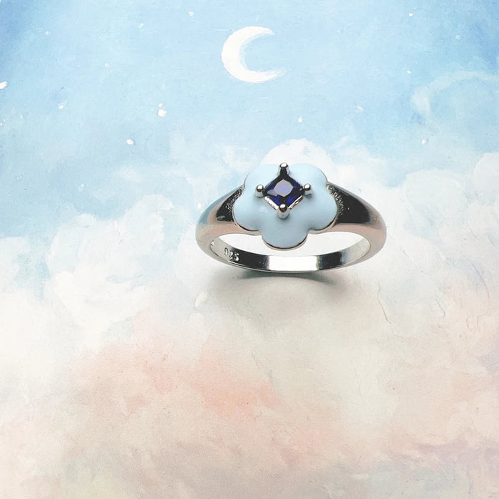 925 Sterling Silver Blue Flower Ring European Style Fine Jewelry For Women Trend