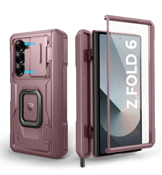 For Samsung Galaxy Z Fold 6 2024 Hinge Protection Screen Protector Case With Ring Stand & S Pen Holder & Slide Camera Case