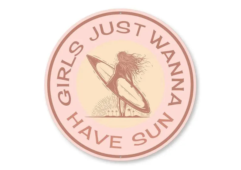 Retro Surf Girl Sign Sun Surf And Fun
