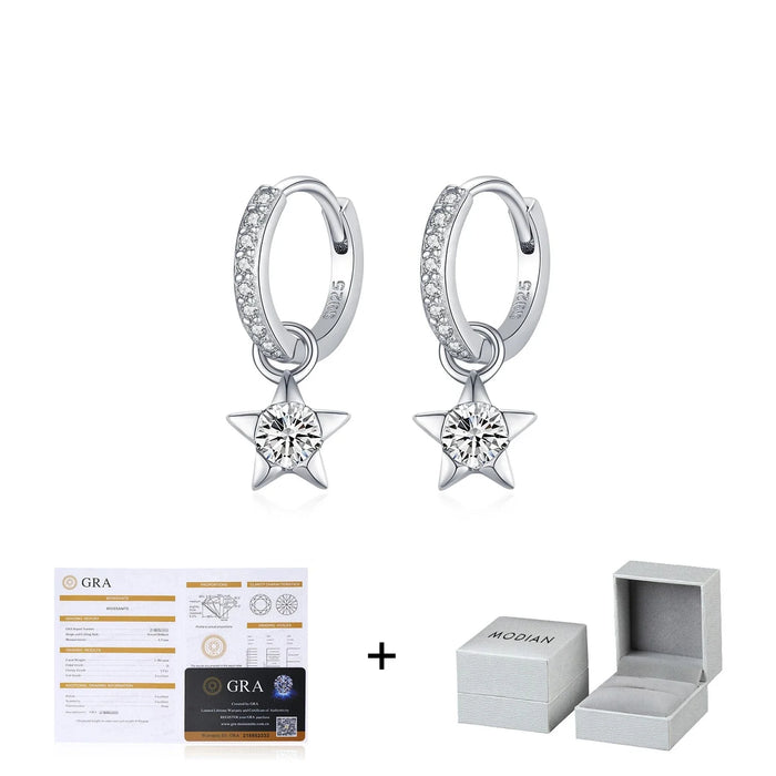 925 Sterling Silver Round Moissanite Star Hoop Earrings For Women