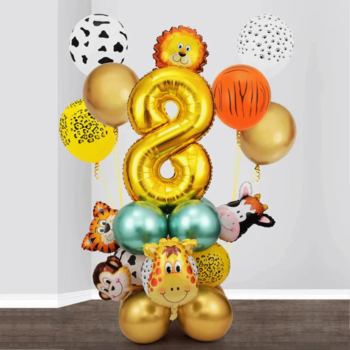 27Pcs Animal Balloons Gold Digital Balloons Jungle Animal Themed Birthday Party Decorate Anniversary Party