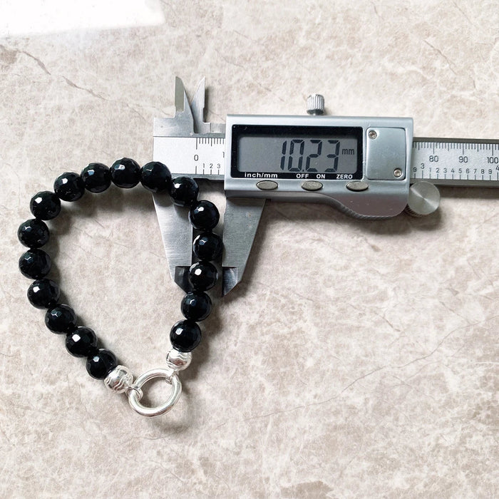 925 Sterling Silver Faceted Onyx Black Bead Bracelets Fine Jewelry For Women