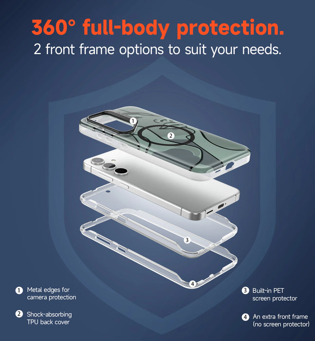 For Samsung Galaxy S24 360 Full-Body Dual Layer Rugged Shockproof Magnetic Magsafe Compatible Case With Camera Stand