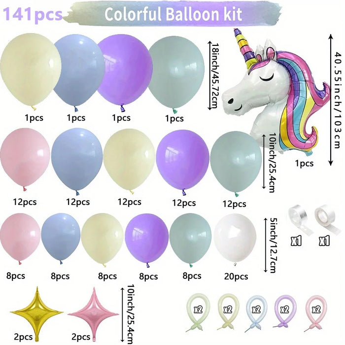 141Pcs Rainbow Unicorn Balloon Wreath Set With Colourful Candy Macaron Balloons For Wedding Birthday And Party Decoration