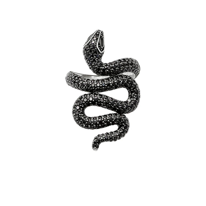 925 Sterling Silver Stunning Black Snake Pave Ring