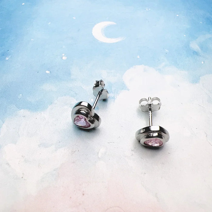 925 Sterling Silver Romantic Pink Heart Stud Earrings