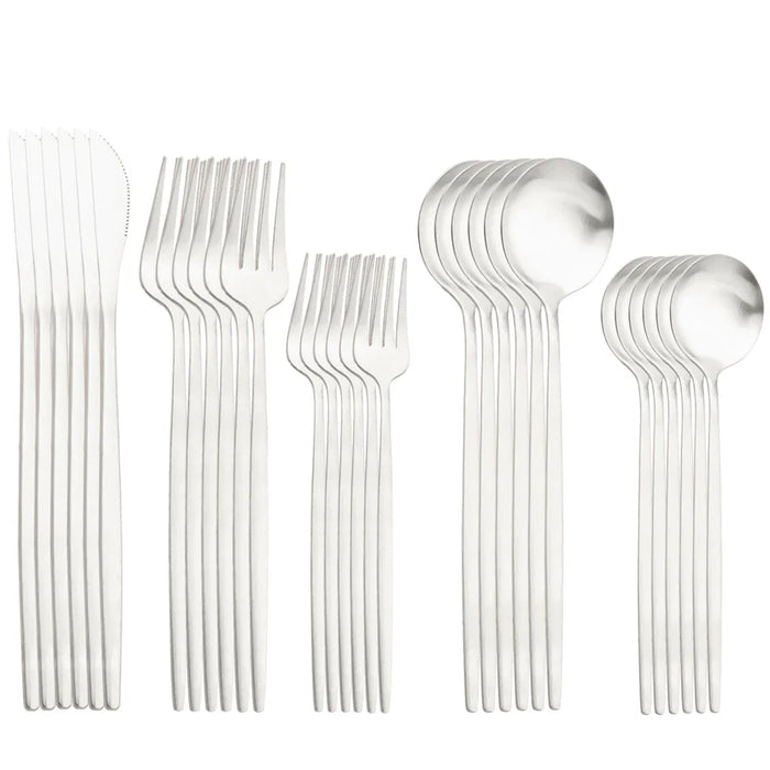 30 Piece Stainless Steel Flatware Set For Western Dining Gold Matte Finish